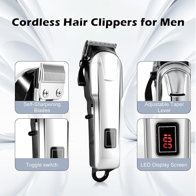 4 Pack Hair Clippers for Men Cordless Clippers for Hair Cutting Rechargeable Beard Hair Trimmer LED Display Stocking Stuffers for Men