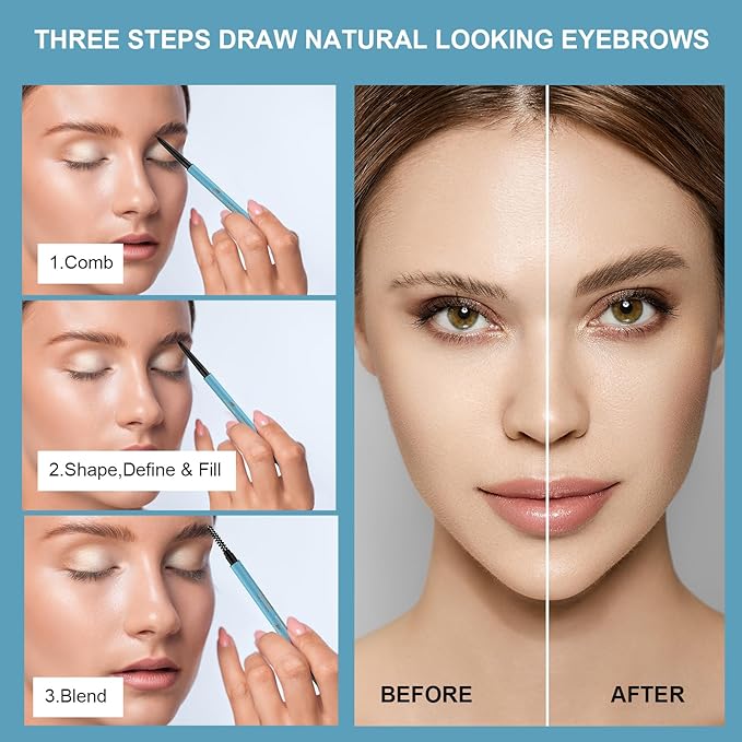 TurritopsisD Define & Fill Brow Pencil 【2-Pack Brown】 Eyebrow Pencil Pro Waterproof Long-Lasting Precision Tip Skinny Pen Built-in Soft Spoolie