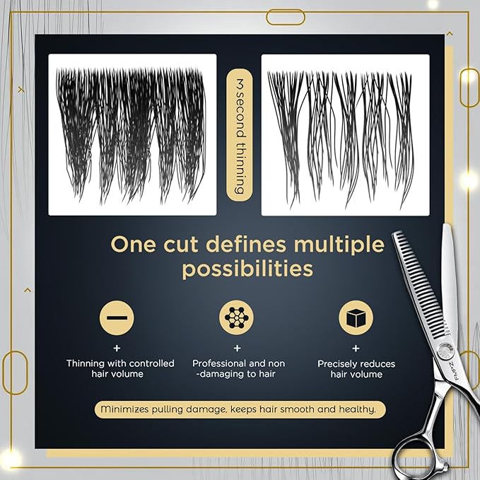 6.0” Professional Thinning Shears for Hair Cutting - Professional Hair Cutting Scissors with Extremely Sharp Blades- 440C Steel Ergonomic hair thinning scissors Durable, Smooth Motion, Fine Cut