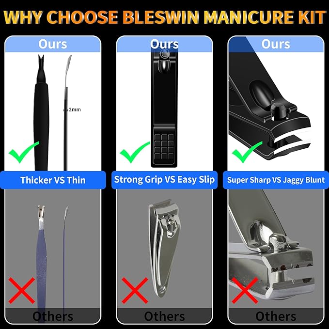 Manicure Set 16 In 1 Professional Stainless Steel Pedicure Kit Toenail Clippers Set Mens Grooming Kit Fingernail Kit for Women with Luxurious Travel Bag, Suitable for Home, Travel, and Salon (Black)