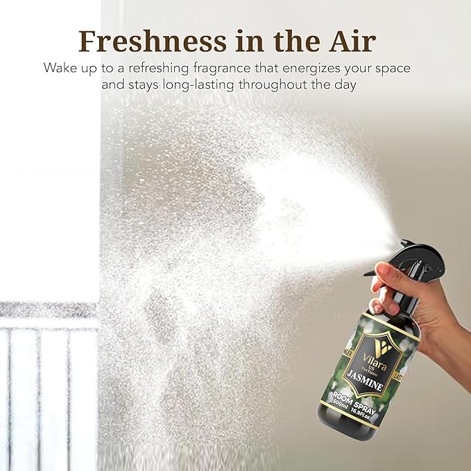 Vilara US Room Spray Freshener – Long-Lasting Luxury Perfume Scent, Linen & Fabric Spray for Bedding, Furniture, Home & Bedroom Aromatherapy – 16.9 fl oz (Jasmine Pack 3)