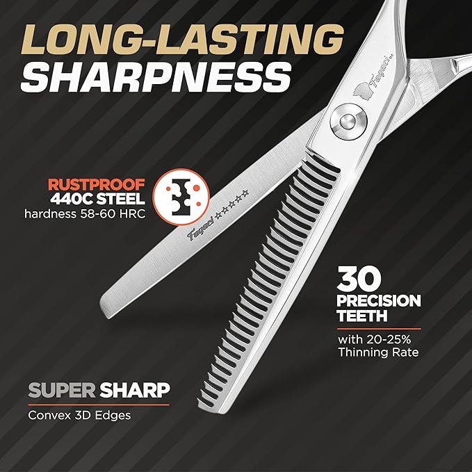 Fagaci Hair Thinning Scissors 6" with 440C Steel, Ultra Sharp & Superior Cuts Texturizing Shears, Extreme Durability Texturizing Scissors, Barber Thinning Shears, Hair Cutting for Women & Men