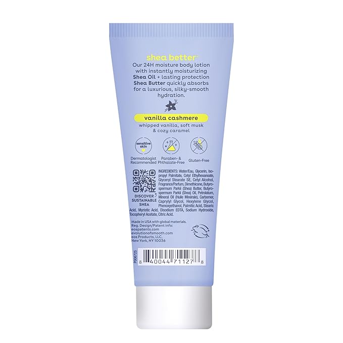 eos 24H Moisture Travel Body Lotion- Vanilla Cashmere, Travel Size Essential, Toiletries, Mini Body Lotion For Dry Skin, 2.5 fl oz