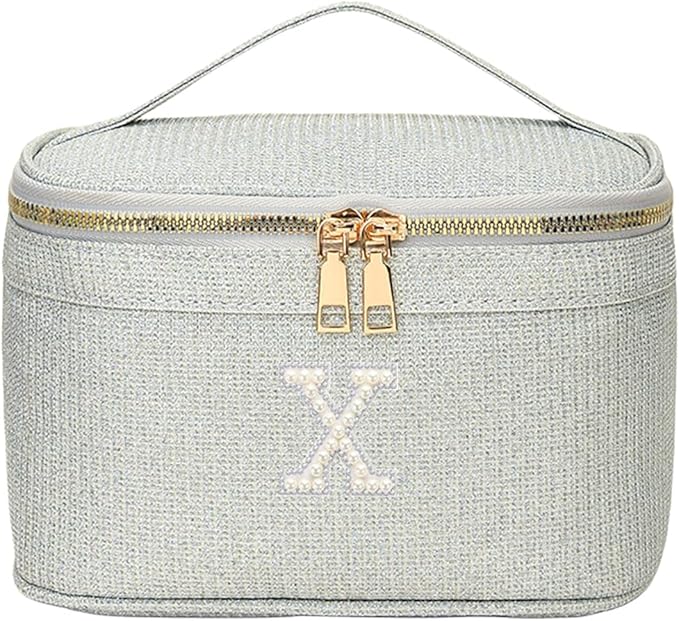 EURYNOME Makeup Bag with Custom Letter X, Water-Resistant Travel Organizer Pouch, (8.3x5.1x5.1 Inch) Cosmetic Case for Women