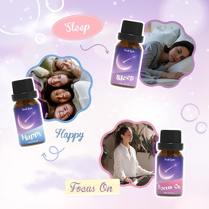 Essential Oil Blends, Essential Oils for Diffusers for Home, Best-Wishes Kit Scent Diffuser Oil, Use for Soap Candle Making- Sleep, Happy, Breathe, Inspire, Relax, Focus On