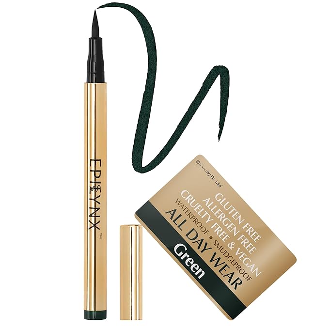 EPILYNX Waterproof Eyeliner - Smudge-Proof Liquid Eyeliner Pen with Precision Tip for Smooth, Long-Lasting Application - Vegan, Hypoallergenic & Gluten-Free Eye Liner - 2mL Green