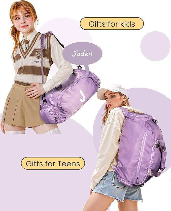 Cool Gifts for Teenage Girls, Initial Gym Bags with Shoe Compartment, Dance Bag for Girls, Monogram Kid Overnight Bags, 10 11 12 13 14 15 16 17 18 Year Old Girl Birthday Gifts (Letter R)