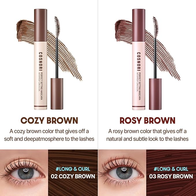 COSNORI Perfect Setting Waterproof Mascara Long & Curl - Lengthening Fiber Mascara Black – Natural Lash Extension – Waterproof, Smudge Proof, Clump Free – Irritation Free Tested, 0.24 fl.oz.