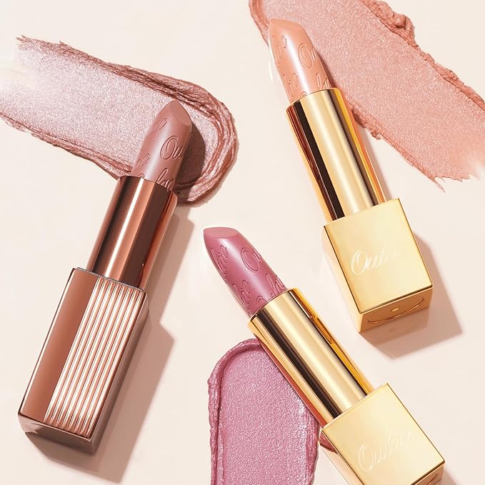 Oulac Metallic Nude Lipstick Set 3PCS, Comfortable Creamy Texture, Smooth No Grainy Feeling, Vegan & Gluten Free, Full-Coverage Lip Makeup, 3 X 4.3 g, 603+GM04+GM06
