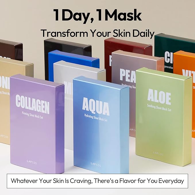 LAPCOS Aloe Sheet Mask, Daily Face Mask with Cucumber and Aloe Gel to Calm and Moisturize Skin, Korean Beauty Favorite, 5-Pack