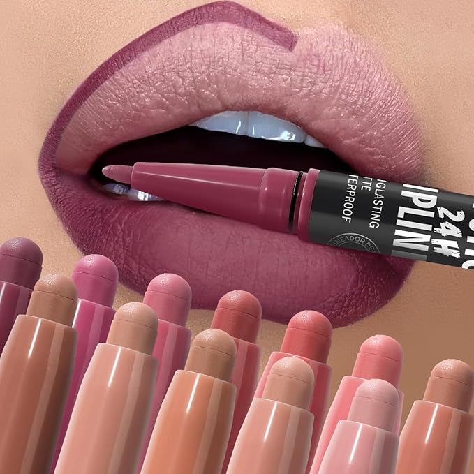 USHAS 3Pcs Lipstick and Lip Liner Combo Set 2 in 1 Makeup Kits Long Lasting and Waterproof Nude Matte Lipstick For Women (Set 1 (10+11+12), 3Pcs)