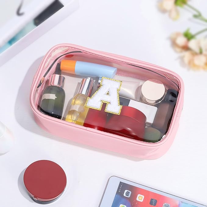 YOOLIFE Birthday Gifts | Initial Travel Makeup Bag Pouch, Clear Toiletry Bag for Women Travel Accessories Cosmetic Bag Skin Care for Teen Make Up Bags Birthday Gifts for Teacher Mom Pink B