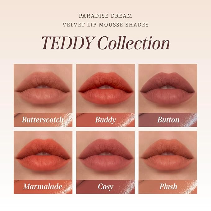 DEARDAHLIA Paradise Dream Velvet Lip Mousse (Cosy) - Vegan Soft-Matte Lip Tint with Lightweight, Buildable, Long-Lasting Color, Whipped Mousse Texture. Cruelty-Free. 0.21 Fl oz