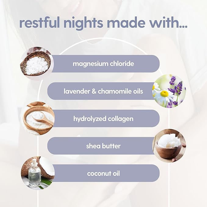 M3 Naturals Lavender & Chamomile Magnesium Lotion for Sleep, Relaxing Nightime Cream for Leg Cramps, Sore Feet and Joints | With Moisturizing Shea Butter, Coconut Oil, Collagen, Stem Cells, 8 fl oz