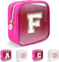 Personalized Initial Letter Clear Preppy Makeup Bag,Mini Nylon Chenille Letter Cosmetic Bag Cute Zipper Pouch Coin Purse for Teen Girls,Portable TSA Approved Travel Essentials Bag Gift for Women,F