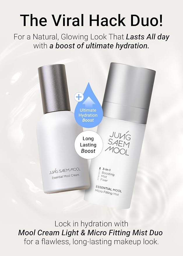 JUNG SAEM MOOL Essential Mool Cream Light 1 Fl Oz, Hydrating Water Cream with Ceramide and Centella, Perfect Prep Step Before Cushion Foundation for Smooth, Radiant Finish, Korean Skincare