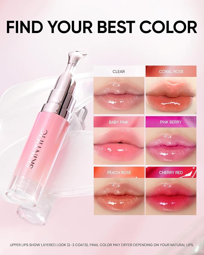 Hydrating Brightening Lip Serum, Smooth Tinted Lip Stain, Plumping Lip Gloss with Polypeptide Squalane, Moisturizing Balms, Brighten Dark Lips, Korean Beauty Makeup (06 Cherry Red)