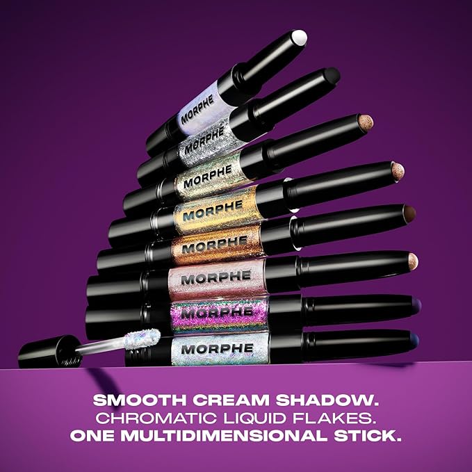 Morphe Mixed Signals Dual-Ended Eyeshadow Stick - Cream Eyeshadow Pigment & Chrome Liquid Flakes for Bold, Layered Eye Makeup Looks - Into It/Over It (0.96 oz)