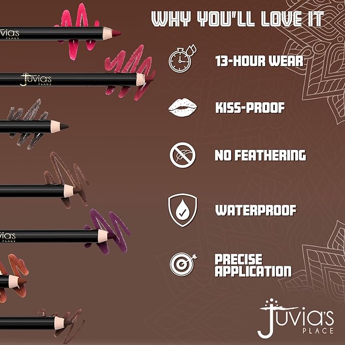 Juvia's Place Long Wear Lip Pencil – Signature – Waterproof & Kiss-proof, Long Lasting Lip Liner, Smooth Makeup Application - Soft Matte Finish Base for Lipstick - 13 Hours of Wear for Everyday Use