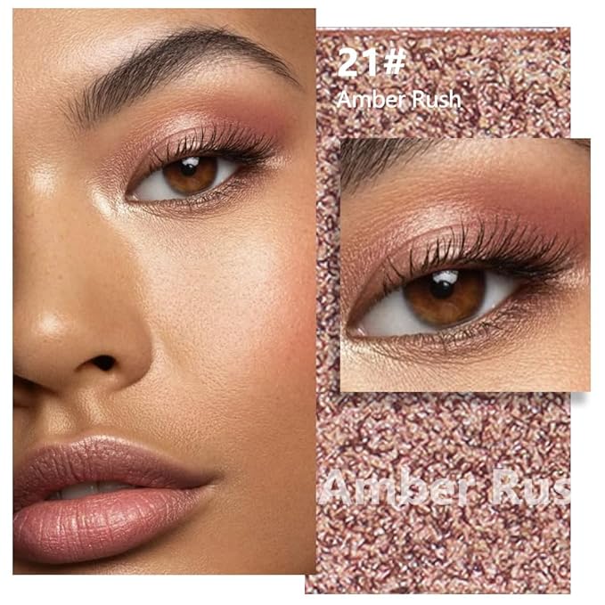 evpct Rose Gold Single Eyeshadow Palette Makeup for Older Women, Amber Rush Brown Shimmer Glitter Sparkly Cream Eye Shadow Palette Brightener Makeup for Older Women, High Pigment Monochrome Eyeshadow