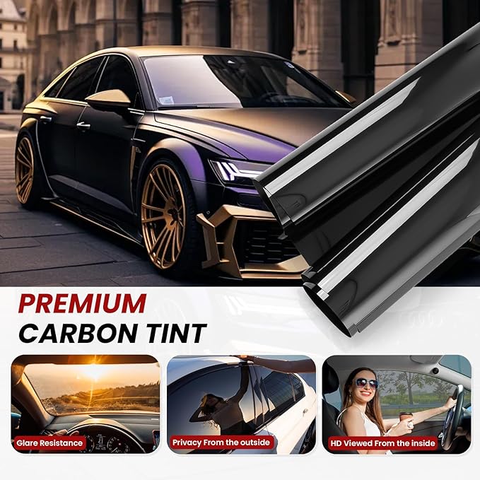 Car Window Tint, 2 PLY 5% VLT Premium Carbon HD Window Roll for Car, Home 24" in x 100'Ft Automotive Car Tint Privacy Film with Strength Adhesive, Blocks UV/IR Rays, Reduce Heat & Glare