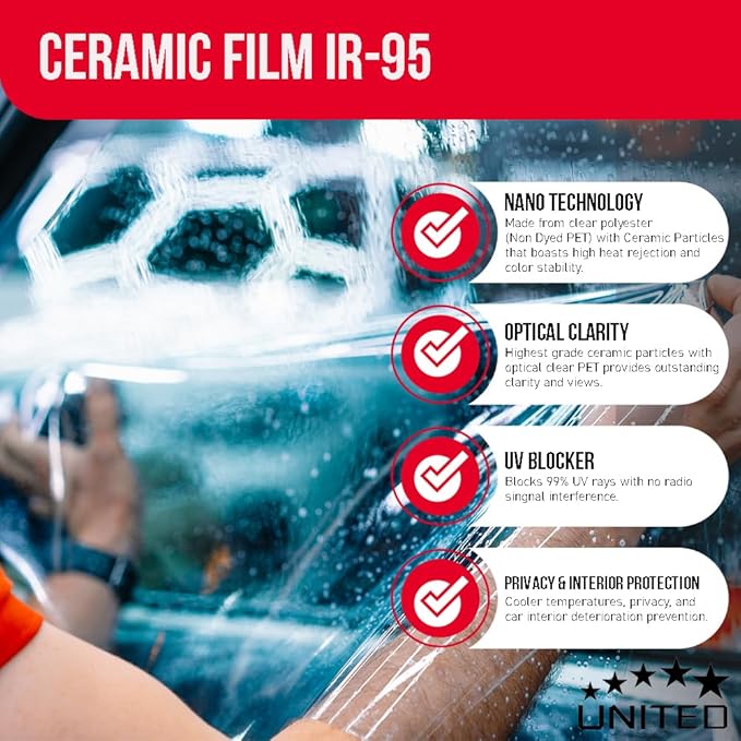 United Ceramic Pro Window Tint Car 36In x100Ft 2Ply Nano Ceramic IR-95 with 50% VLT - Outstanding Clarity & Views Window Tint for Car Home Blocks UV/IR Rays, Adhesive Film W/Lifetime Color Stability