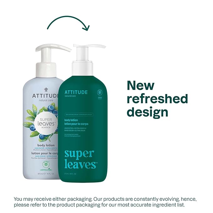 ATTITUDE Body Lotion, EWG Verified, Vegan & Cruelty-Free, Hydrating Moisturizer for Dry Skin, Non-Greasy, Extra Gentle Skin Care, Unscented, 16 Fl Oz (Pack of 6)