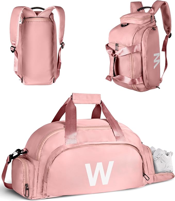 Cheer Stuff, Initial Gym Bags with Shoe Compartment, Dance Bag for Girls, Monogram Kid Overnight Bags, Travel Duffle Tote-Birthday Gift for Daughter Granddaughter (Letter W)