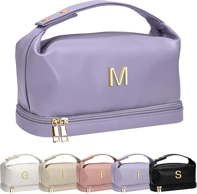 Bride Letter Makeup Bag, Bride To Be Gifts Double Layer Cosmetic Bag, Waterproof PU Travel Toiletry Bag for Bachelorette Party Women Wedding Bridal, Bride Gifts