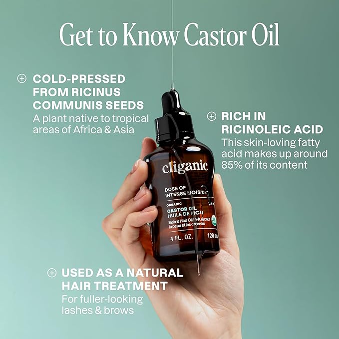 Cliganic Organic Castor Oil, 100% Pure (16oz with Eyelash Kit) - For Eyelashes, Eyebrows, Hair & Skin | Bulk, Natural Cold Pressed Unrefined Hexane-Free | DIY Carrier Oil