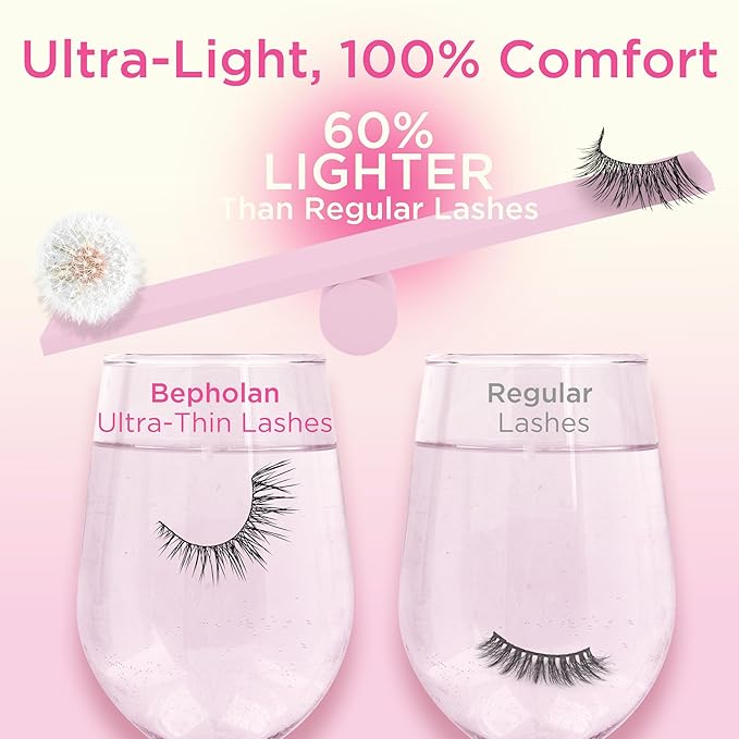 Bepholan Ultra-thin False Eyelashes False Lashes Natural look 100% Handmade Lash Strips Lightweight Lashes with Soft Clear Band(117)