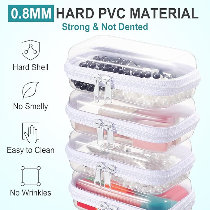 Hoolerry 4 Pcs Hard Clear Zipper Case Makeup Bags Plastic Pencil Pouch Transparent Storage Box Containers for Cosmetics, Snacks, Building Blocks, Puzzles(White,5 x 3 x 2 in)