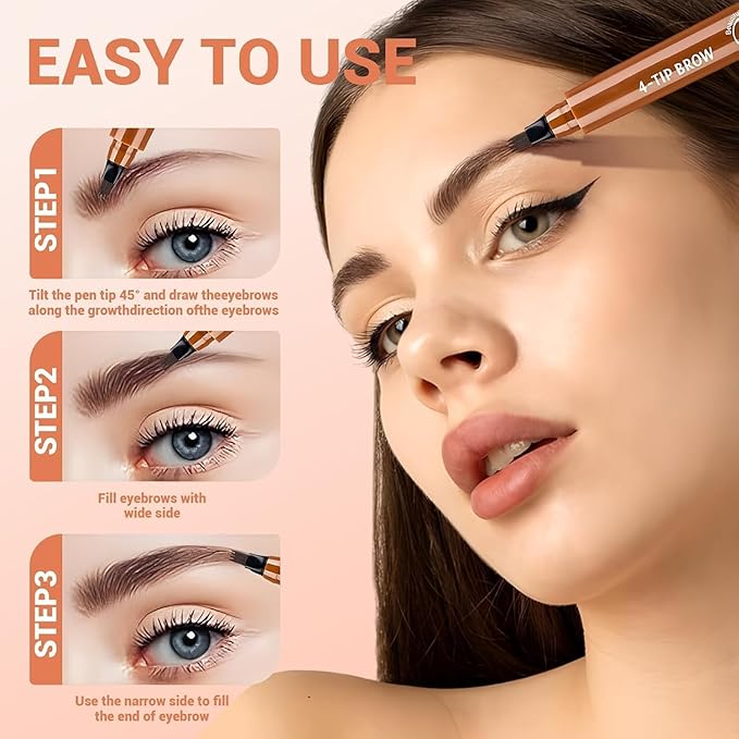 Microblading Eyebrow Pen, Waterproof Four-tip Beard and Eyebrow Pen, Liquid Eyebrow Pencil, Long-Lasting Natural Magic Eyebrow Makeup Fine Stroke Contouring Pencil (Grey)