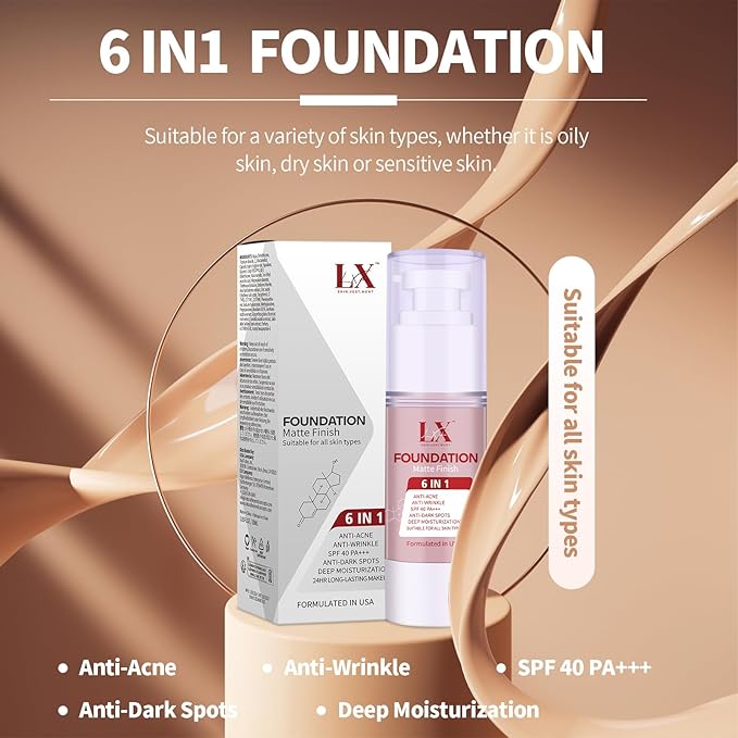 6-in-1 Makeup Infused with 1% Hyaluronic Acid- Matte + Poreless Liquid Foundation For A Glowing & Soft-Focus Look, Suitable for All Skin Types (410 Deep, Acne-serum Foundation)