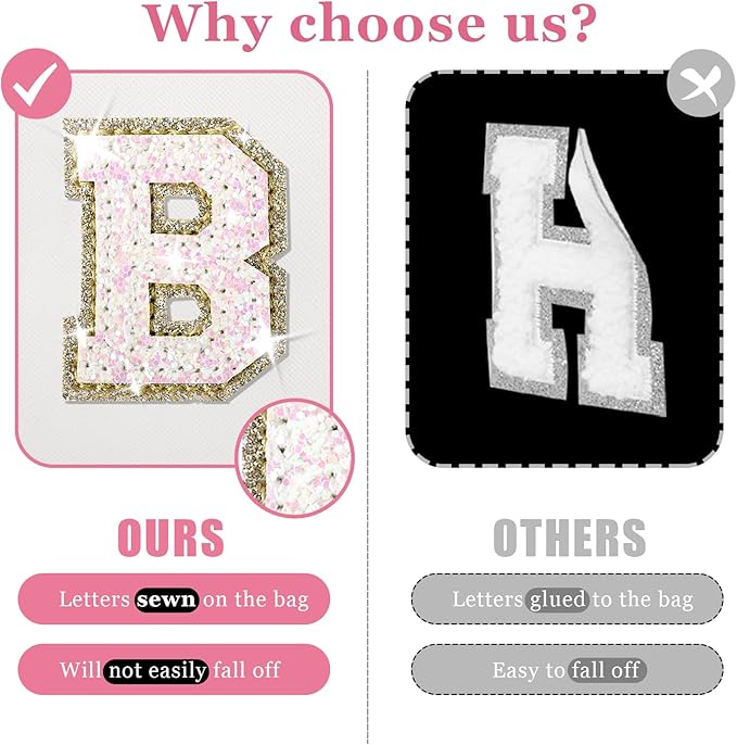 Personalized Initial Letter Makeup Bag, Preppy Glitter Letter Patch Cosmetic Pouch Zipper,PU Waterproof Travel Toiletry Bag Cute Makeup Organizer Monogrammed Make Up Bag,Gift for Women Girls(Letter B)
