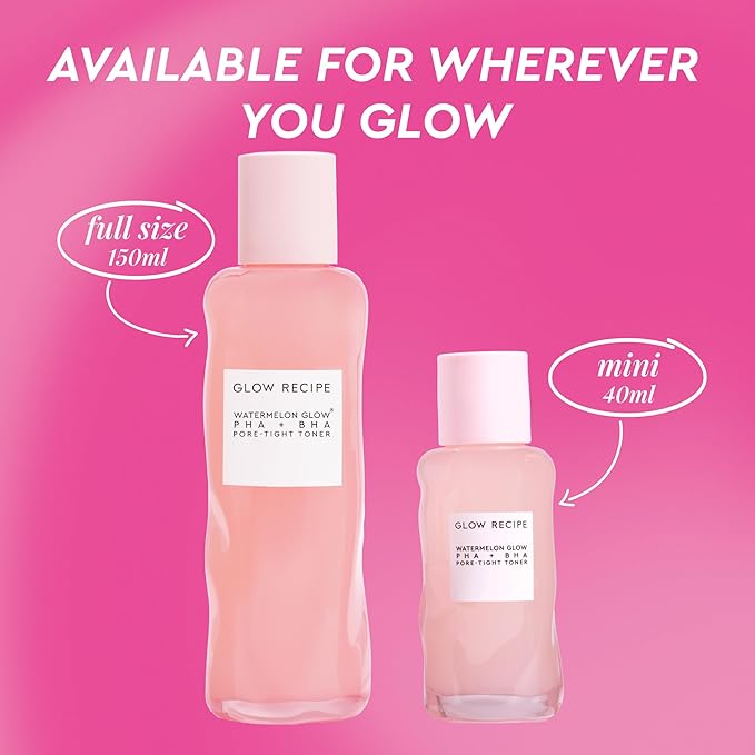 Glow Recipe PHA + BHA Face Toner - Korean Skin Care Pore Minimizer & Gentle Facial Exfoliator for Tightening, Hydrating & Exfoliating - Glycerin, Watermelon & Cactus Water (150ml)