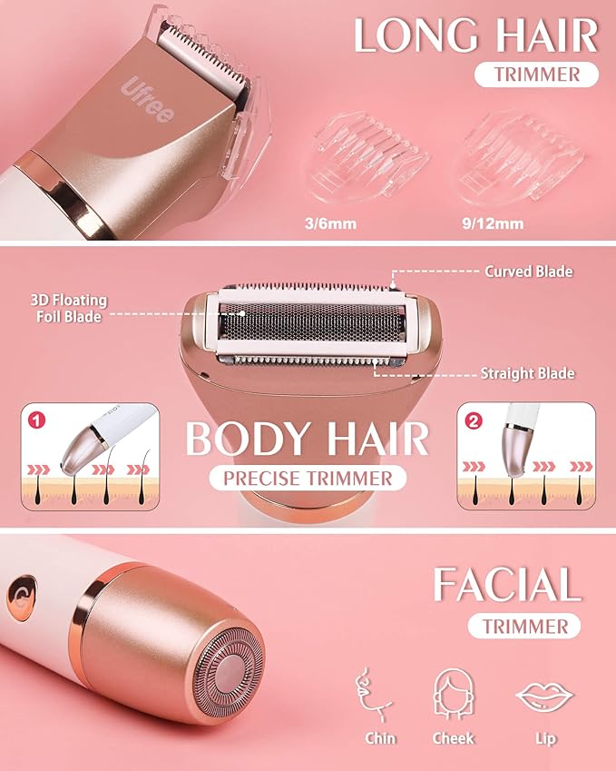 Ufree Electric Shaver Razors for Women Pubic Hair, Bikini Trimmer for Face and Body Hair, Wet & Dry Use Groomer, Hair Trimmer, Birthday Gifts for Women, Gold