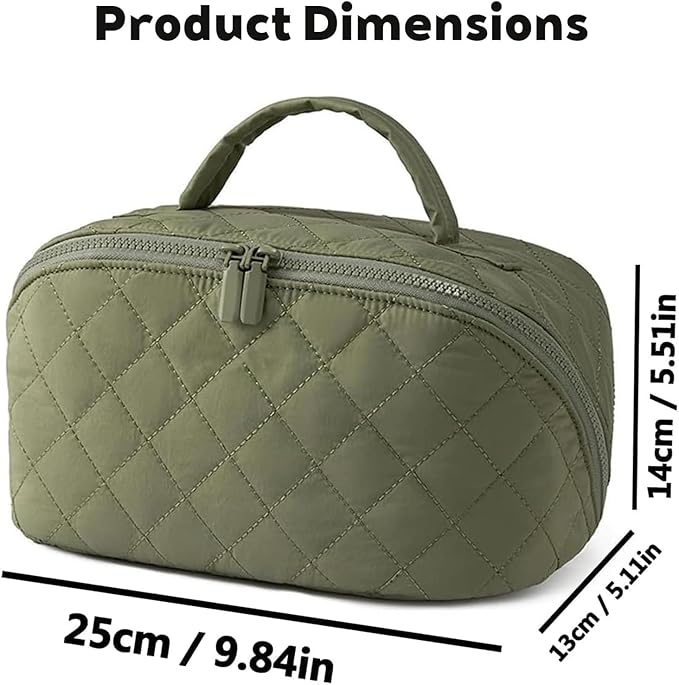 Petition Makeup Bag, 180° Open Lay-Flat Cosmetic Case, Large Capacity Compartment Makeup Bag, Lightweight, Soft and Fashion for Bottles & Brushes (Green)
