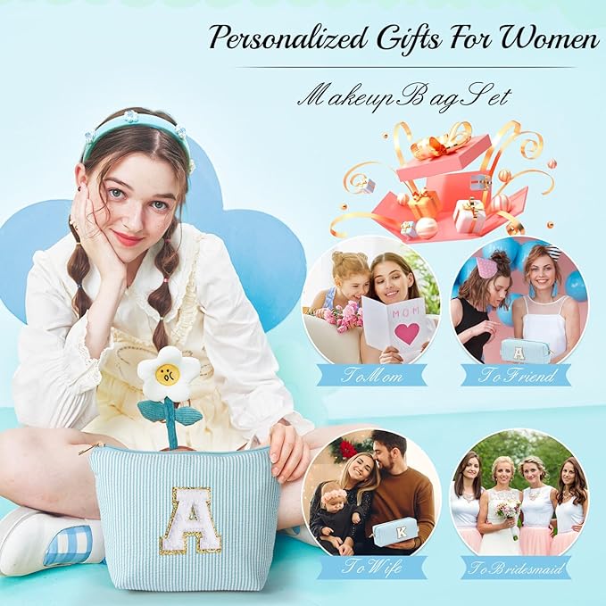 YOOLIFE 2 Travel Makeup Bags for Women - Cute Makeup Bag Makeup Bag Organizer Make Up Bag Travel Essentials Makeup Bag Personalized Gifts Friend Gifts for Women Teenager Bridesmaids Letter B