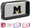 Small Clear Personalized Initial Makeup Bag,Nylon Preppy A-Z Chenille Letter Patch Cosmetic Pouch Beach Toiletry Bag,Waterproof Zipper Travel Purse Storage Bag Organizer for Women Girls(Black-Black M)
