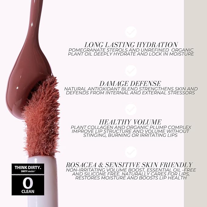 FITGLOW Beauty Lip Colour Serum | Hydrating Lip Gloss | Plumping Anti-Aging Lip Treatment | Natural Shine with Pomegranate Sterols & Collagen | Buildable Color for Dry Chapped Lips | Nudie - 10g