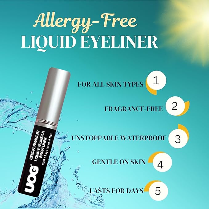 UOG (United One) Liquid Eyeliner & Eyebrow Liner - Waterproof, Semi-Permanent, Smudge-Proof, Lasts Up to 7 Days, Allergy-Free with Precise Slender Tip. 5.0 mL/0.18 Fl oz