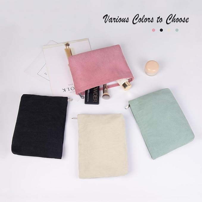 FITDON 2PCS Cosmetic Bags for Women Makeup Bag for Purse Small Corduroy Makeup Pouch Travel Make Up Bag with Zipper Toiletry Bag Organizer