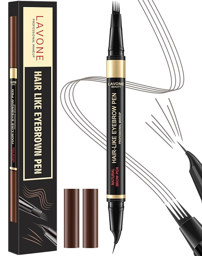 LAVONE Eyebrow Pen, 2-in-1 Eyebrow Pencils for Women with 4 Tip Microblading Eyebrow Pencil and Curved Precise Brow Pencil, Waterproof Eyebrow Pencil Create Full, Natural Hair-Like Brows, Grey