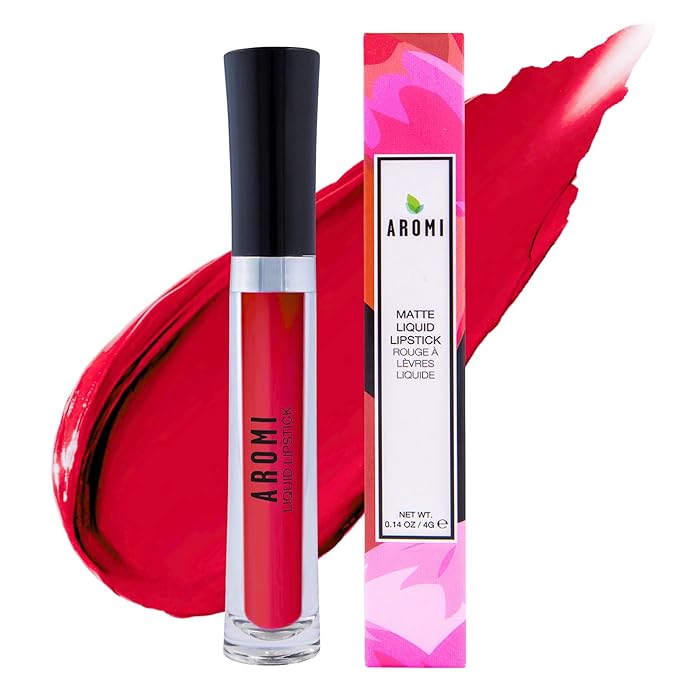 Aromi Matte Liquid Lipstick | Bright, True Red Lip Color for Women, Long-Lasting, Vegan, Long Wear, Blue Undertones, Waterproof, Handmade (Flamenco Red)