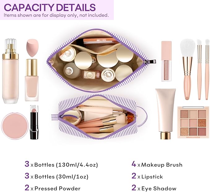 2 PCS Initial Makeup Bags for Women: Cosmetic Bag for Travel Toiletry - Birthday Gifts for 11 12 13 14 15 16 17 18 Years Old Girl Graduation Teacher Gift- Teen Girl Gifts Trendy Stuff - Purple J