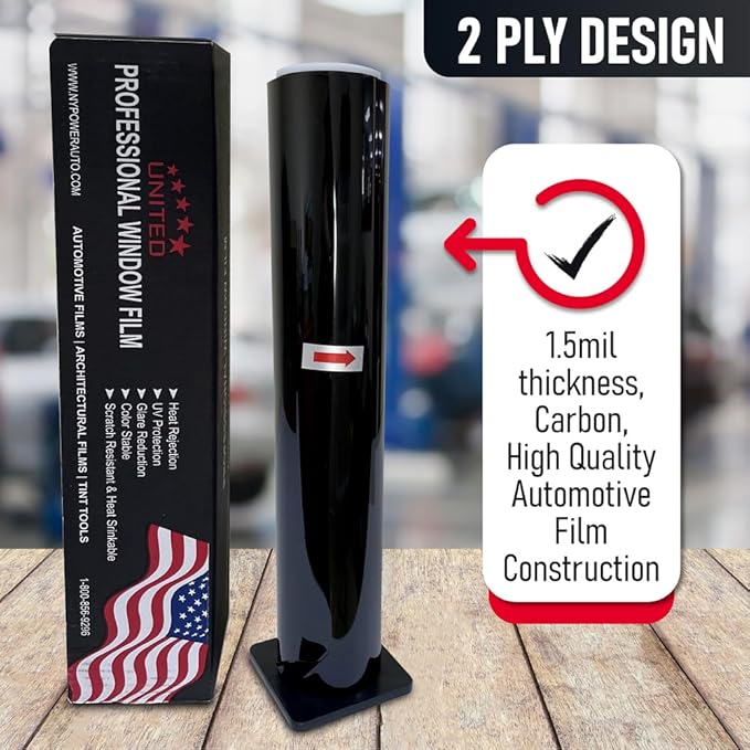 United Window Tint 20" in x 100'Ft 2Ply Nano Carbon Film with 20% VLT - Privacy Window Tint for Cars, Home -Blocks UV/IR Rays, Reduce Heat & Glare - Adhesive Film with Lifetime Color Stability