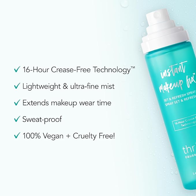 Thrive Causemetics Instant Makeup Fix Set & Refresh Spray, Makeup Setting Spray with Hyaluronic Acid, Lightweight, Hydrating & Long Lasting Face Spray, 16 Hour Wear, Vegan & Cruelty Free, 3.4 fl oz