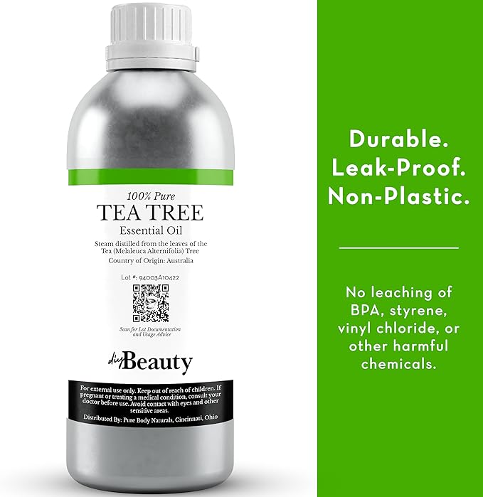 Bulk Tea Tree Oil - 32 Fl Oz Large Size Big Bottle - 100% Pure & Organic Tea Tree Oil for Skin, Hair, Face, and Scalp - Steam Distilled
