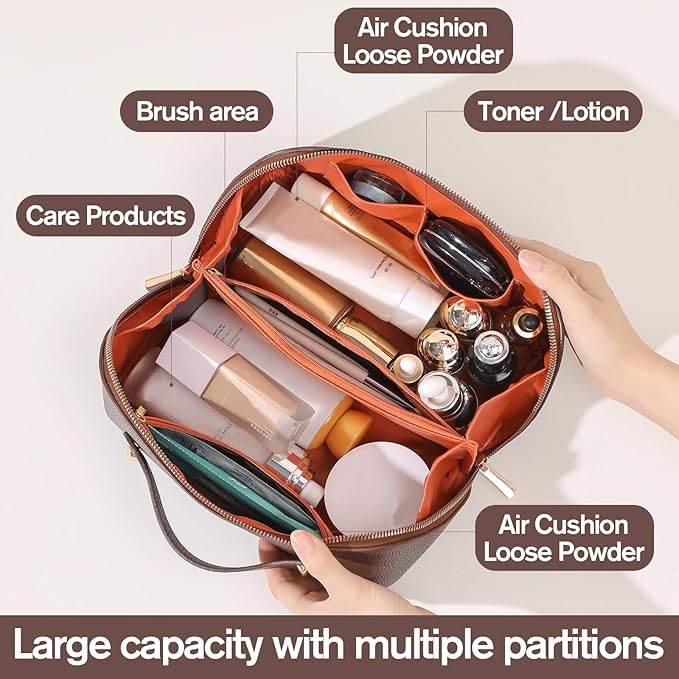 Makeup Bag, Travel Toiletry Bag for Women, Large Capacity Waterproof Rhombus Stitching Pattern PU Leather Cosmetic Bags Make Up Organizer Bags with Headband and Wristband Set (Burgundy)